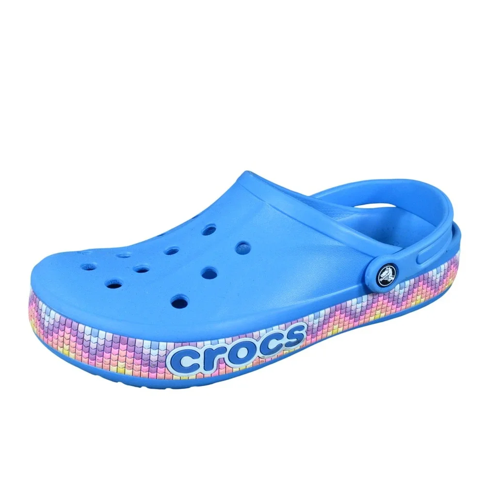 Crocs Bayaband Chevron Mens Clogs Size 12 Water Shoes Blue Multi Pattern